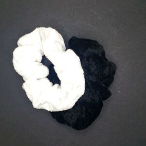 Black and white velvet scrunchies